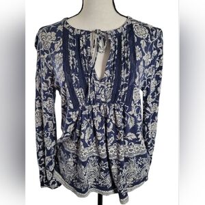 Lucky Brand Women Floral Peasant Top Shirt Blouse Lightweight